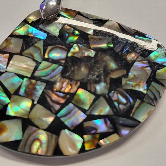 Mens Genuine Abalone Shell Pendant Necklace Triangular Abalone Pendant Short - Picture 2 of 10